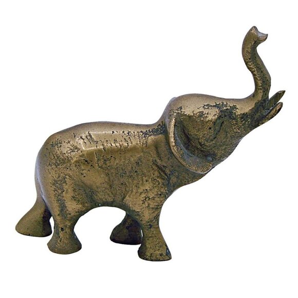 Small Vintage Brass Elephant Statue Figurine Retro Home Decor Trunk Up Good Luck - Picture 1 of 11